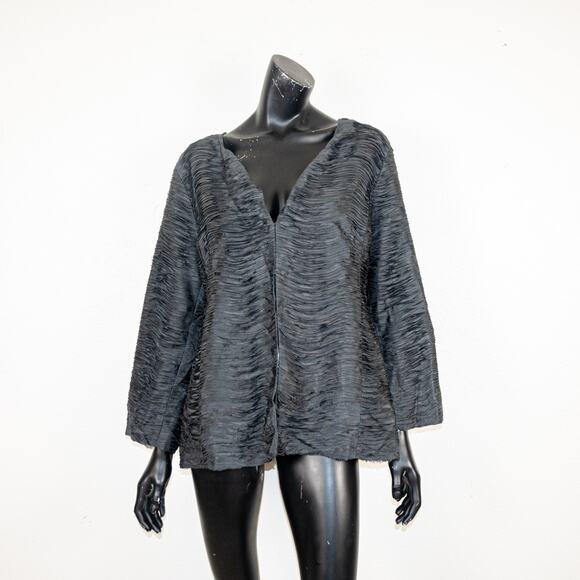 Eileen Fisher Ripple Bindu Textured Silk jacket top dark gray size XL - Picture 2 of 9